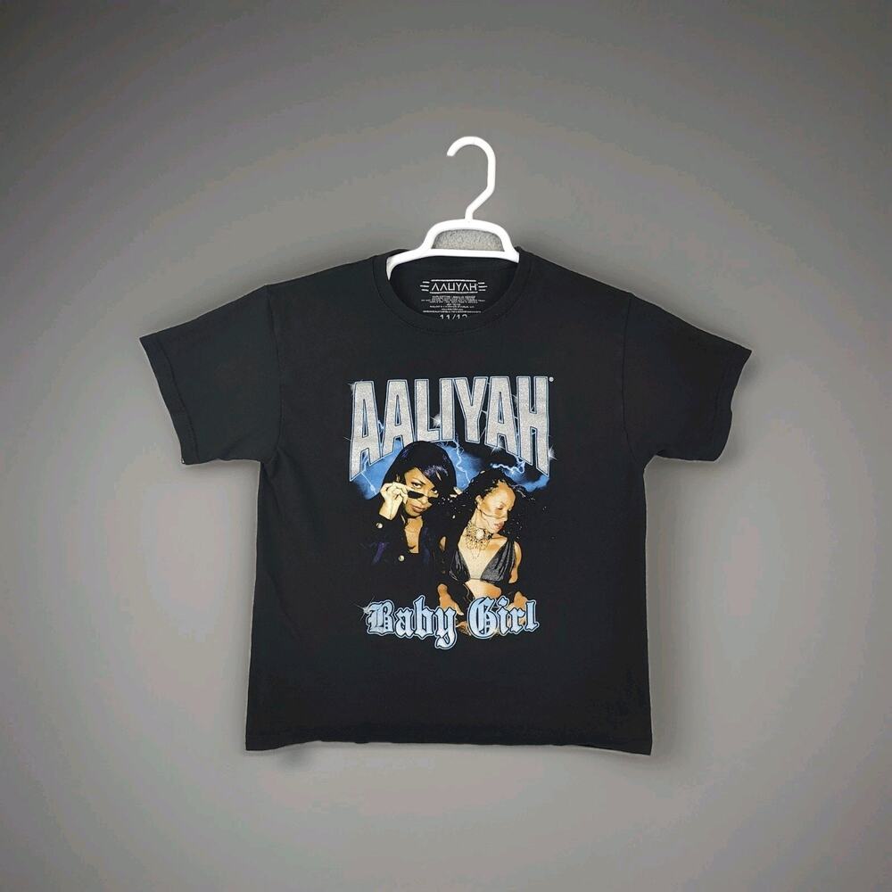 Alliyah Shirt Girls 11 / 12 Black Short Sleeve Crew Neck Band Rap Tee 90s Y2K